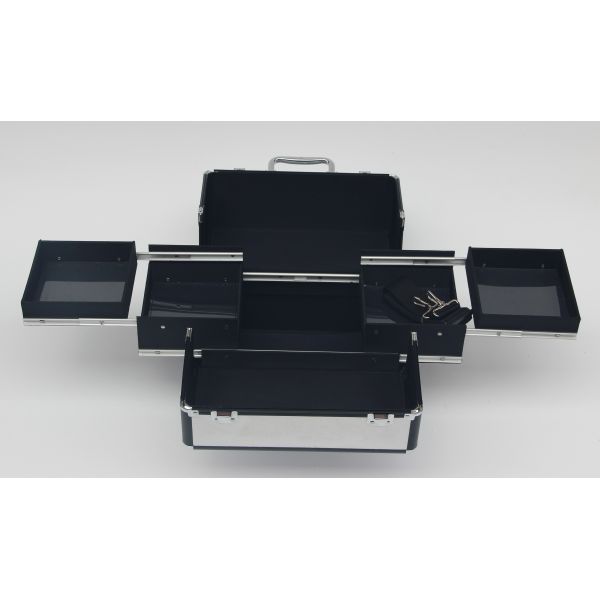 Серая алюминиевая коробка красоты PVC косметического случая с 4 подносами портативными для перемещения