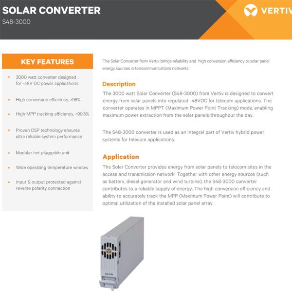 Emerson MPPT Vertiv ESure Solar Power Converter 48V 3000W 1S483000 S48-3000