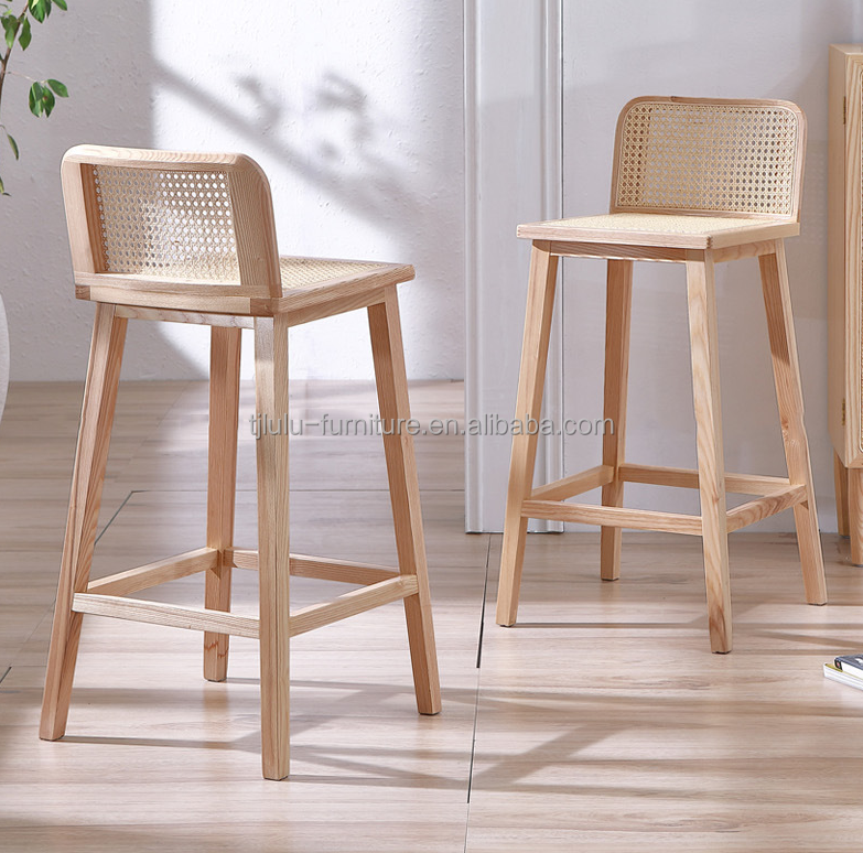 W46*D46*H93cm Muebles de bar Silla de rotín nórdica Silla de piernas altas Silla de bar Taburete Silla de madera para bar