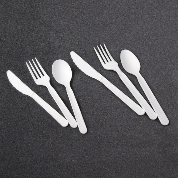 Kraft Paper Box Packaging Sustainable Cpla Cornstarch Plastic Cutlery Set with Napkin