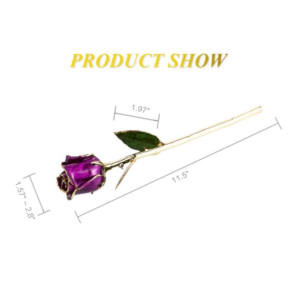 Half-blooming 24k Gold Dipped Purple Rose With Gift Box Forever Gold Rose for Valentine's Day Gifts and Decoration