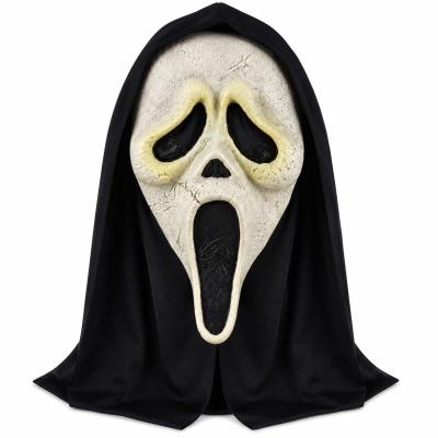 PVC Cracked Ghost Style Mask with Black Hood Adult Horror Costume Mask for