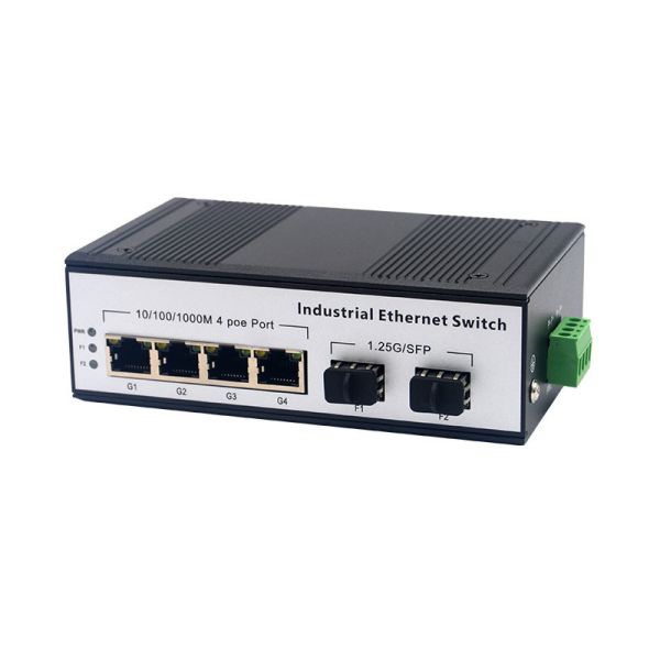 Industrial Gigabit Fiber Network Switch 2 SFP Fiber Ports 4 RJ45 Ethernet Ports