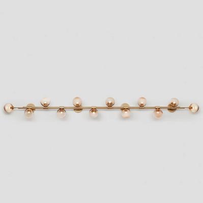 Trilogía Horizontal 12 Pared Sconce Comedor Pared Larga Oro Ligero Metal Fumoso Vidrio