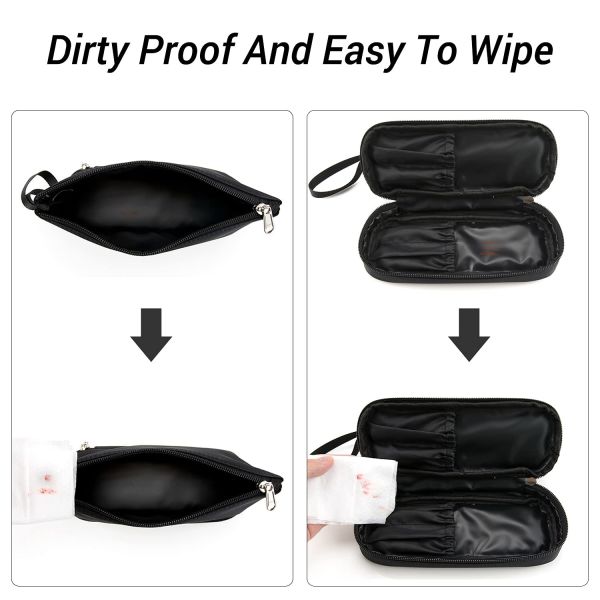 Fashion Black Waterproof Two Layer Cosmetic Pouch Ladies Carry On Clutch Makeup Bag With Brush Organize