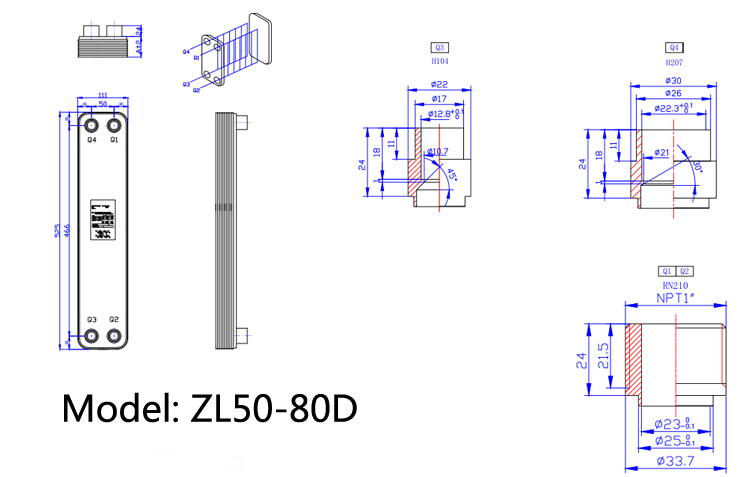 High Pressure Air Conditioning Circulating  Exhaust Gas Stainless Steel Plate Heat Exchanger for Gas