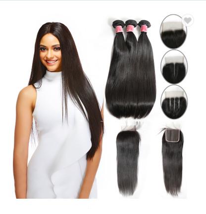 O Weave reto do cabelo humano do GV/cabelo peruano empacota com fechamento