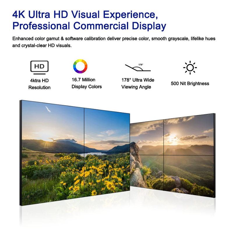 46 55 inch LCD Digital Signage Video Wall Screen with 500nits Brightness and Narrow Bezel 3.5mm Gap for Flexible Splicing