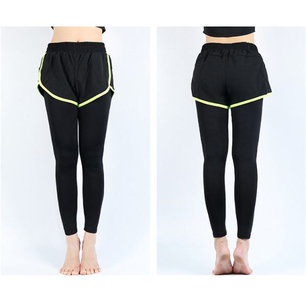 Duas peças falsas Suor Calças de fitness Calças de perna para mulheres Calças de ioga
