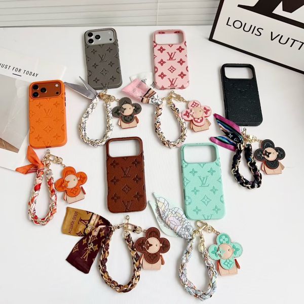 Genuine Leather Vintage LV Full-Cover Phone Case with Accessories