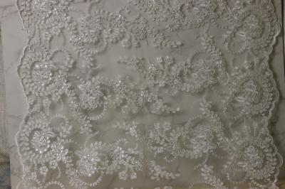 58cm Bridal Lace Fabrics , PET White Sequin Lace Fabric Scalloped Edge