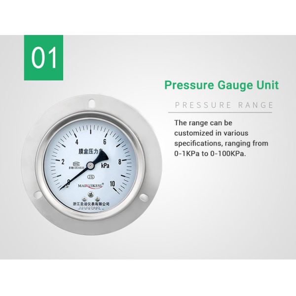 YE100ZTBF 16KPa All 304SS Stainless Steel Pressure Gauges for Micropressure Measurement