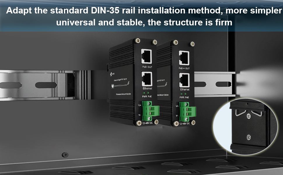 Установка Din-рельса переходника 95W 802.3bt инжектора PoE гигабита промышленная
