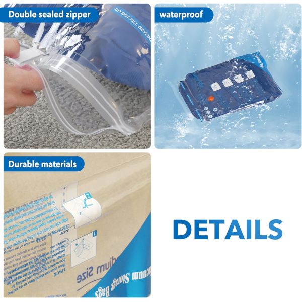 8 PACK VACUUM STORAGE BAGS WITH ELECTRIC AIR PUMP，2 JUMBO,2 LARGE,2 MIDIUM,2 SMALL BAGS