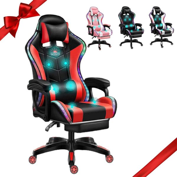 Alloy Steel Swivel Chair ALINUNU PC Massage Gaming Chair with Speakers and Lumbar Pillow