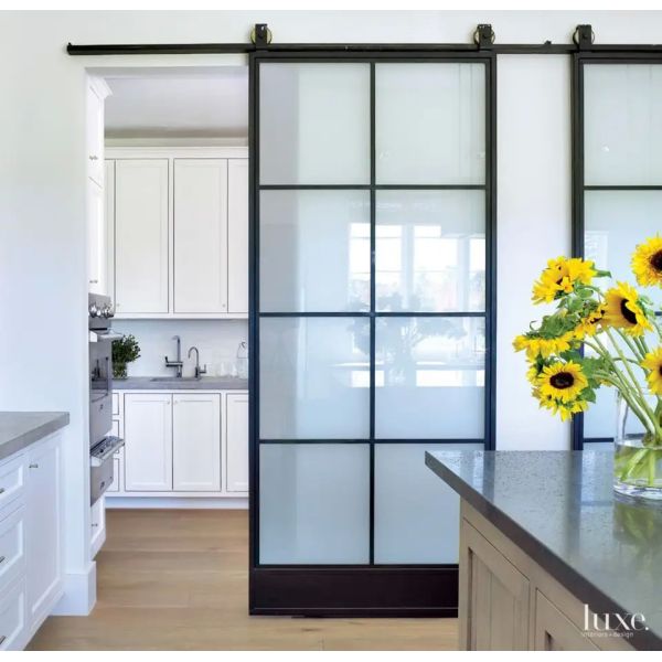 Manual Modern Interior Doors Hidden Track Mirrored Aluminum Tempered Glass Sliding Barn Door