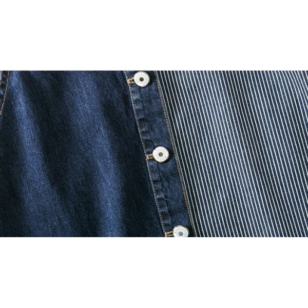 CF Buttons Ladies Dress Skirt Contrast Stripe Denim 100% Cotton Mid Length