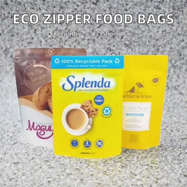 MOQ 100pcs Custom Moisture Proof Printed Resealable Plastic Zipper bags for Sugar Coffee Cakes Baby Food Cooked Food Powder Packaging