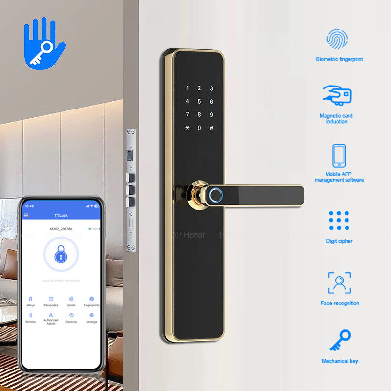 TT Lock Gold Smart Front Door Locks Антипоглядывающий пароль Отпечатки пальцев Карта доступа