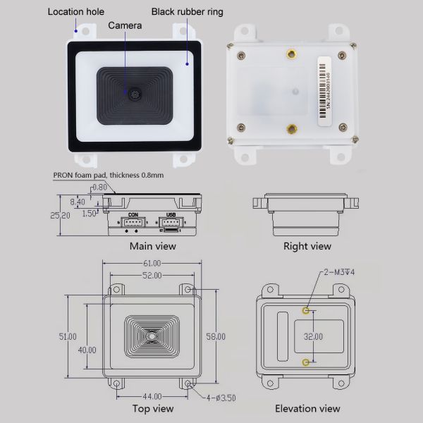 Embedded Small QR Code Scanner CMOS 2D Barcode Scanner Module For Payment Kiosk