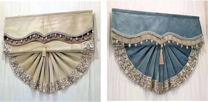 European style light luxury fan shape velvet blue Roman blind blackout Customized for dinning room kitchen small window