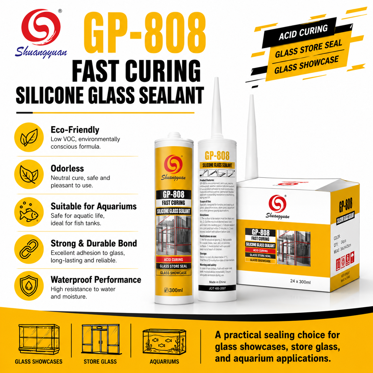 GP-808 Fast-Curing Silicone Sealant for Glass Showcases and Storefronts Acetate  Silicone Sealant