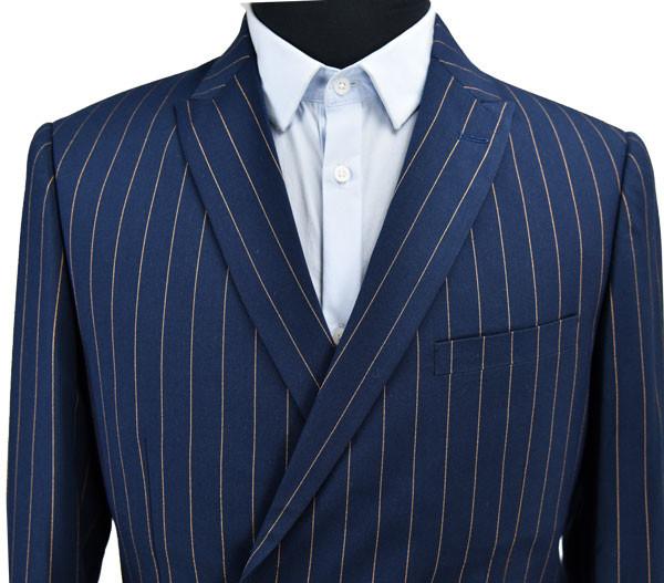 Blue Stripe Men'S Fashion Blazers Double Breasted Business Adults USA Size
