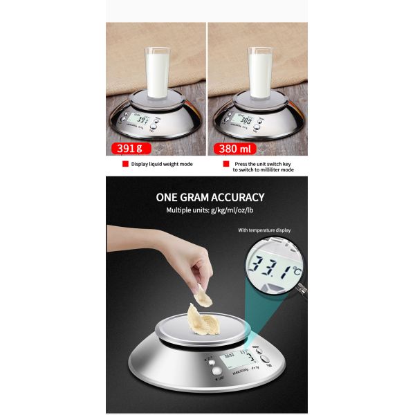 254*85*27 mm Stainless Steel High Accuracy Electronic Digital Kitchen Weight Scale with 5kg Maximum Weight Recommendation