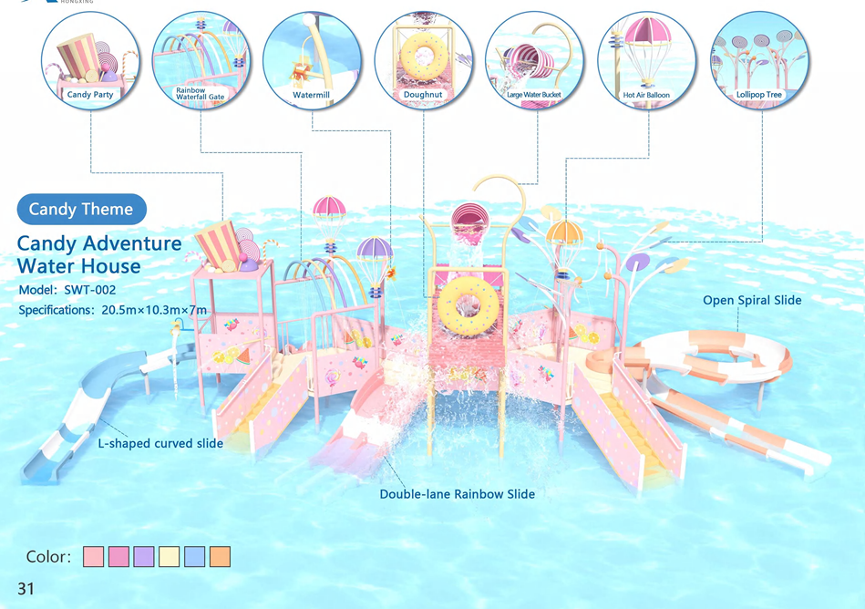 SWT-002 Candy Theme Water House Custom FRP Water Playground Equipment Interactiv