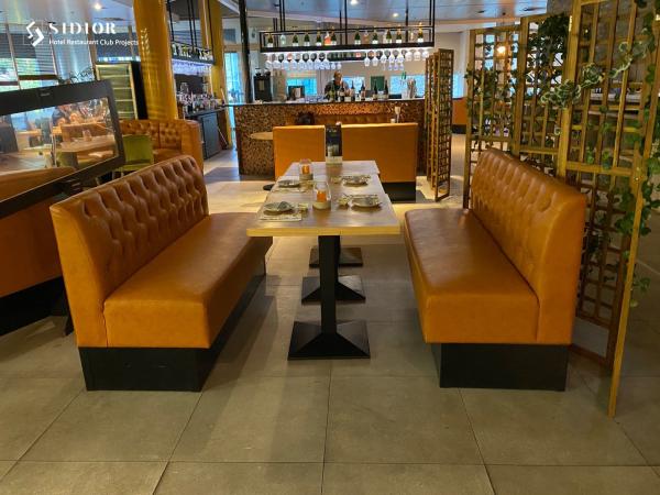 Restaurant Couch, Booth Sofa, PU Leather Upholstery, High Density Foam, HPL Wooden Base, Club Couch, Hotel, Button Couch