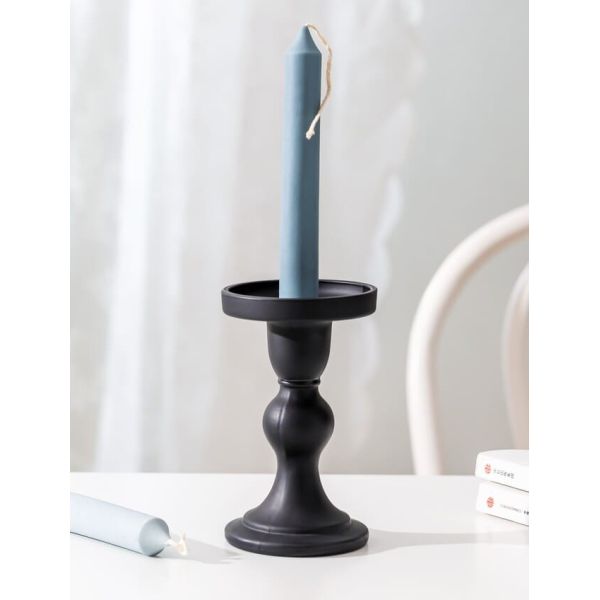 Black Color Glass Candle Holder Lead Free Pillar And Taper Candle Holders
