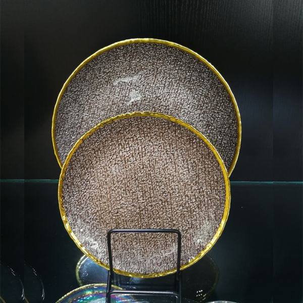 Плиты заряжателя золотого десерта цвета стеклянные, декоративные плиты заряжателя для свадьбы