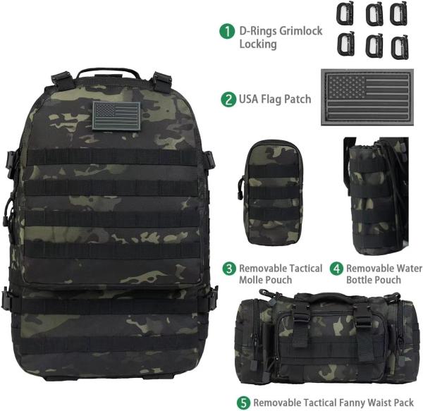 Military Backpack, Tactical, Large Molle Assault Pack Military Tactical Army Camping Hiking Trekking