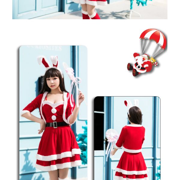 Рождественское платье 2023 Красное с аксессуарами Взрослые женщины 5-частный набор Костюм косплей