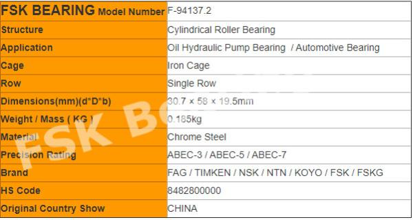 Full Complement Cylindrical Roller Bearing F-94137.2 Oil Hydraulic Pump