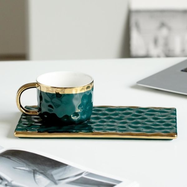 Elegant Sophisticated Aesthetic Nordic Style Luxury Ceramic Coffee Mug With Plate