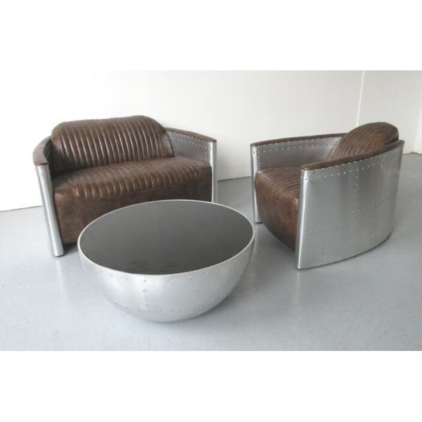 Industrial Style Home Leather Couch Wooden Frame Aviator Furniture aluminum sofa aviator sofa