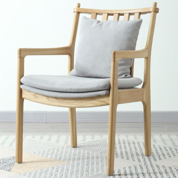 Modern Restaurant Hotel Fabric Wooden Armrest Chair Upholstered Wood Dining Chair with Upholstery in Bulk