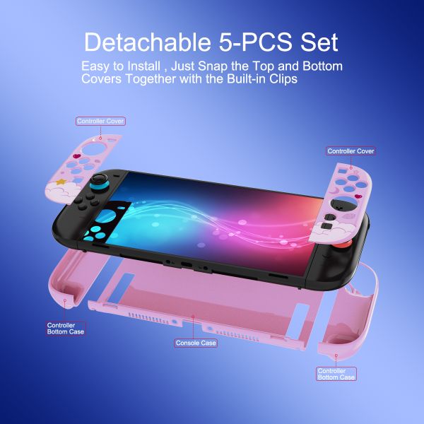 Split Design Cartoon Girly Protective Case for Nintendo Switch 2 & PC - Detachable Shell with Decorative Pattern