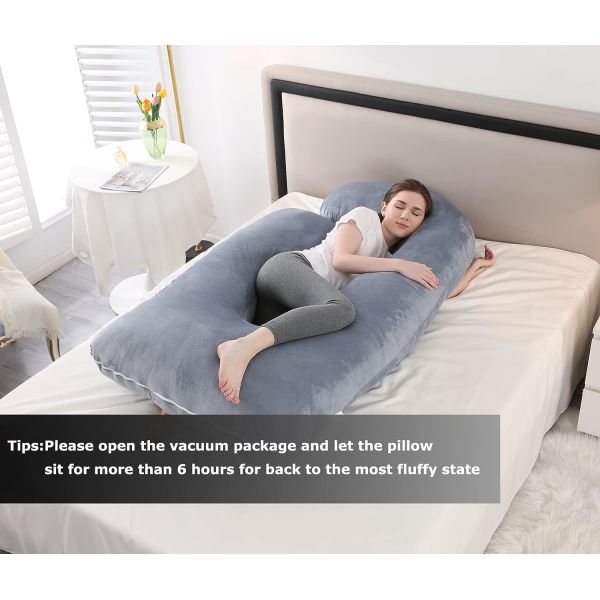Grey Velvet Cover J Shaped Full Body Pregnancy Pillow for Home Decor Sofa Cushion