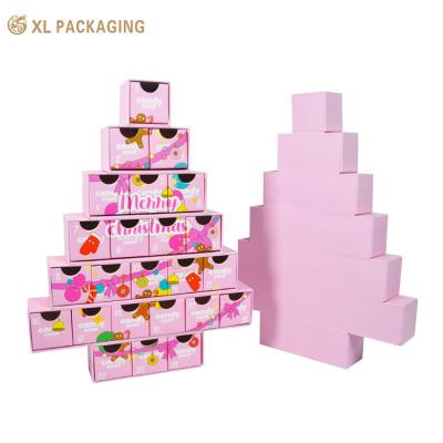 Custom Print Pink Luxury Christmas Beer Advent Countdown Calendar Paper Cardboard Packaging Gift Blind Empty Box