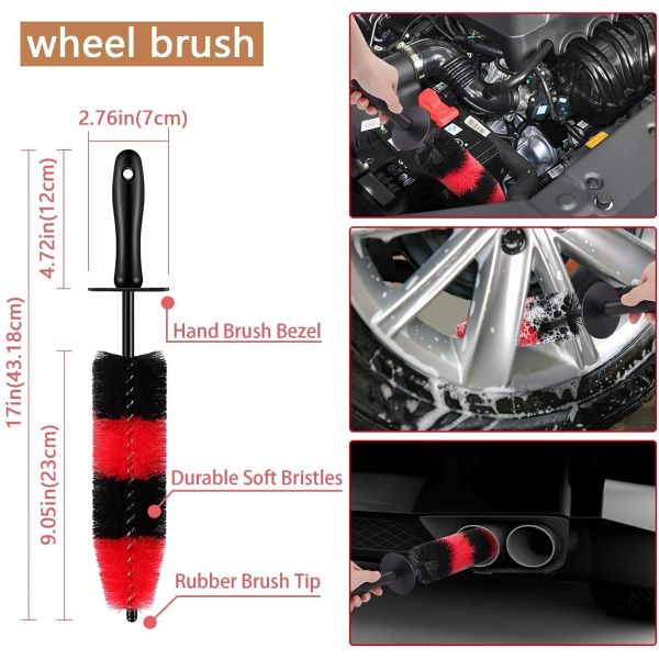 14in Car Wheel And Tire Brush Kit 12Pcs Cleaning Interior and Exterior Car