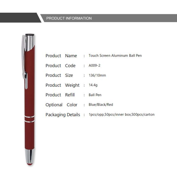 Office Metal Ballpoint Pen 2 in 1 Multifunctional Aluminum Screen Stylus Ballpoint Pen