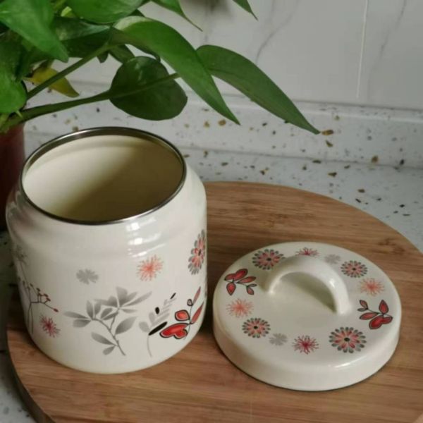 Handmade Enamel Superposable Grain Storage Tank Kitchen Enamel Sealed Tank With Lid