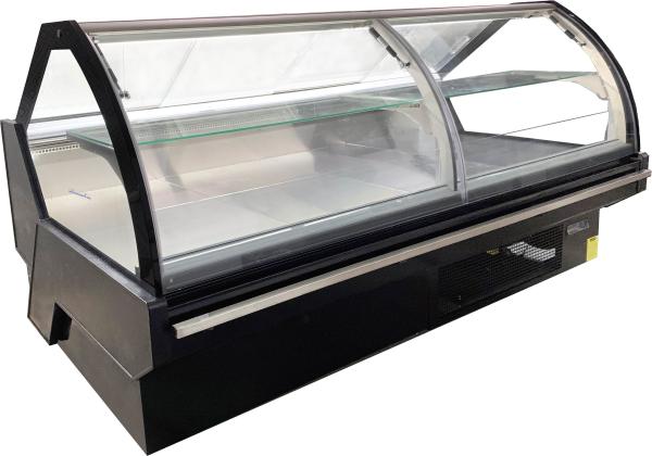 Refrigerated Display Counter With A Lift-Up Front Curved Glass Door For Serving Operations