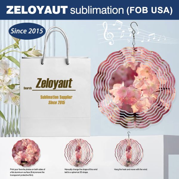 USA Warehouse Free Shipping Sublimation Wind Spinner Blank 8/10 Inch Wholesale Metal Crafts DIY Wind Chime for Garden Decoration