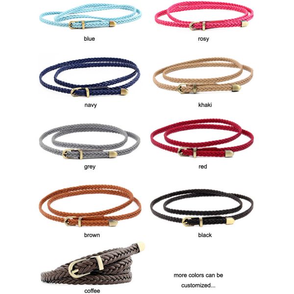 PU Faux Braided Fabric Belt Leather 0.8cm Handmade Skinny Lady Dress