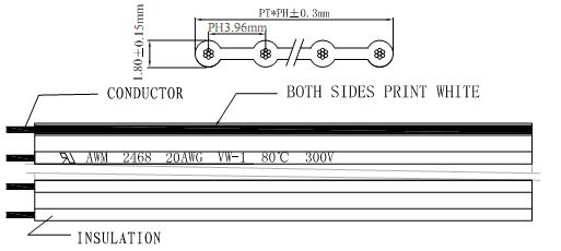 PVC Flat Ribbon Cable UL2468 #20AWG 10Pins 3.96mm Pitch