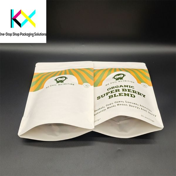 Digital Printed Compostable Packaging Bags White Kraft Paper / PLA Material Biodegradable Packaging Bags