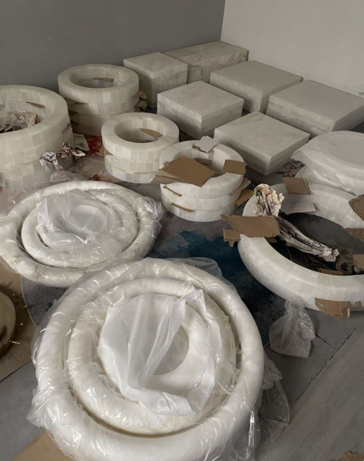 Скандинавский современный кольцо испанский алабастр камень латунь подвесная лампа люстра для гостиной